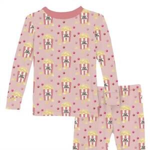 NEW KICKEE kids pants print long sleeve pajama set in baby rose movie night